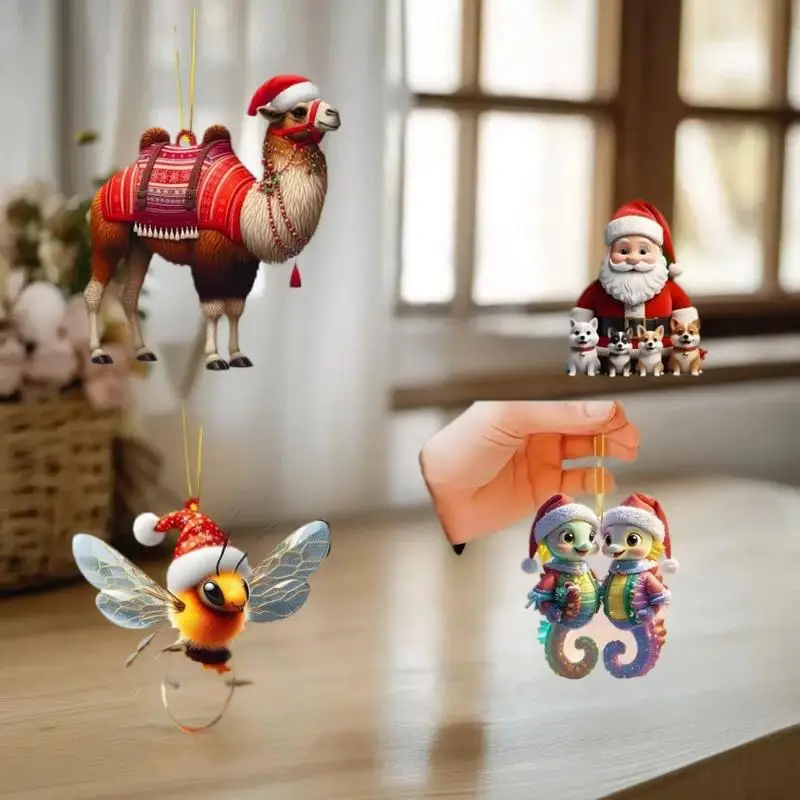 Colgante de árbol de Navidad 2D, adornos colgantes de árbol de Navidad acrílico plano 2D, decoración del hogar de dibujos animados, regalos de Navidad de Año Nuevo