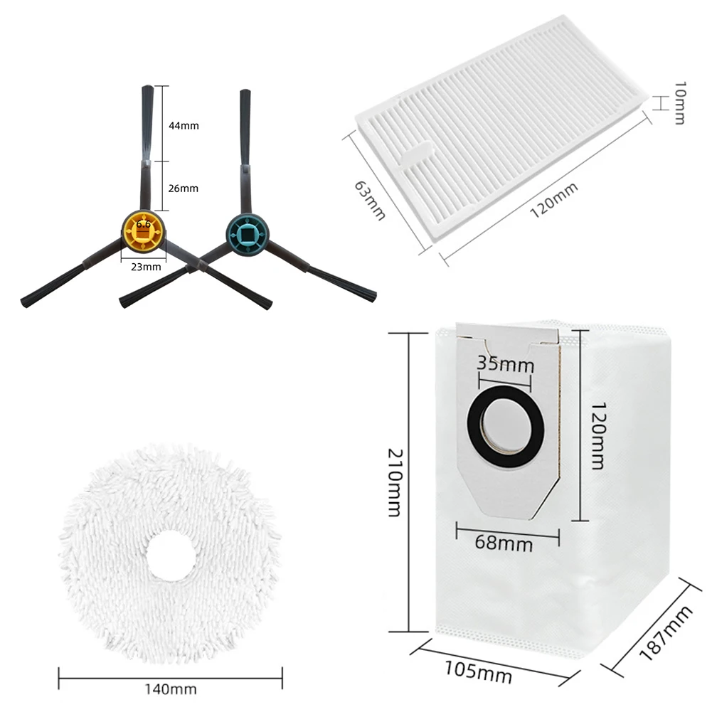 Filtro mop pano saco de pó escova lateral kit para midea v12 consumíveis escova lateral filtro aspirador acessórios