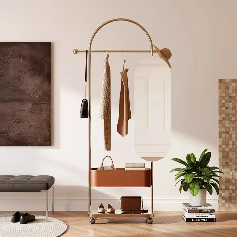 Medieval mirror removable coat rack creative floor-to-ceiling household wheel rack