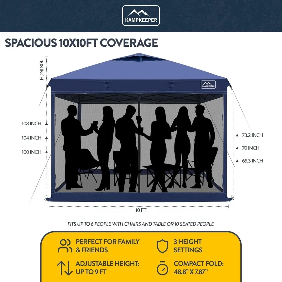 Tenda a baldacchino pop-up 10x10 con zanzariera - Riparo per schermo impermeabile per parasole, campeggio, spiaggia e eventi all'aperto in Na