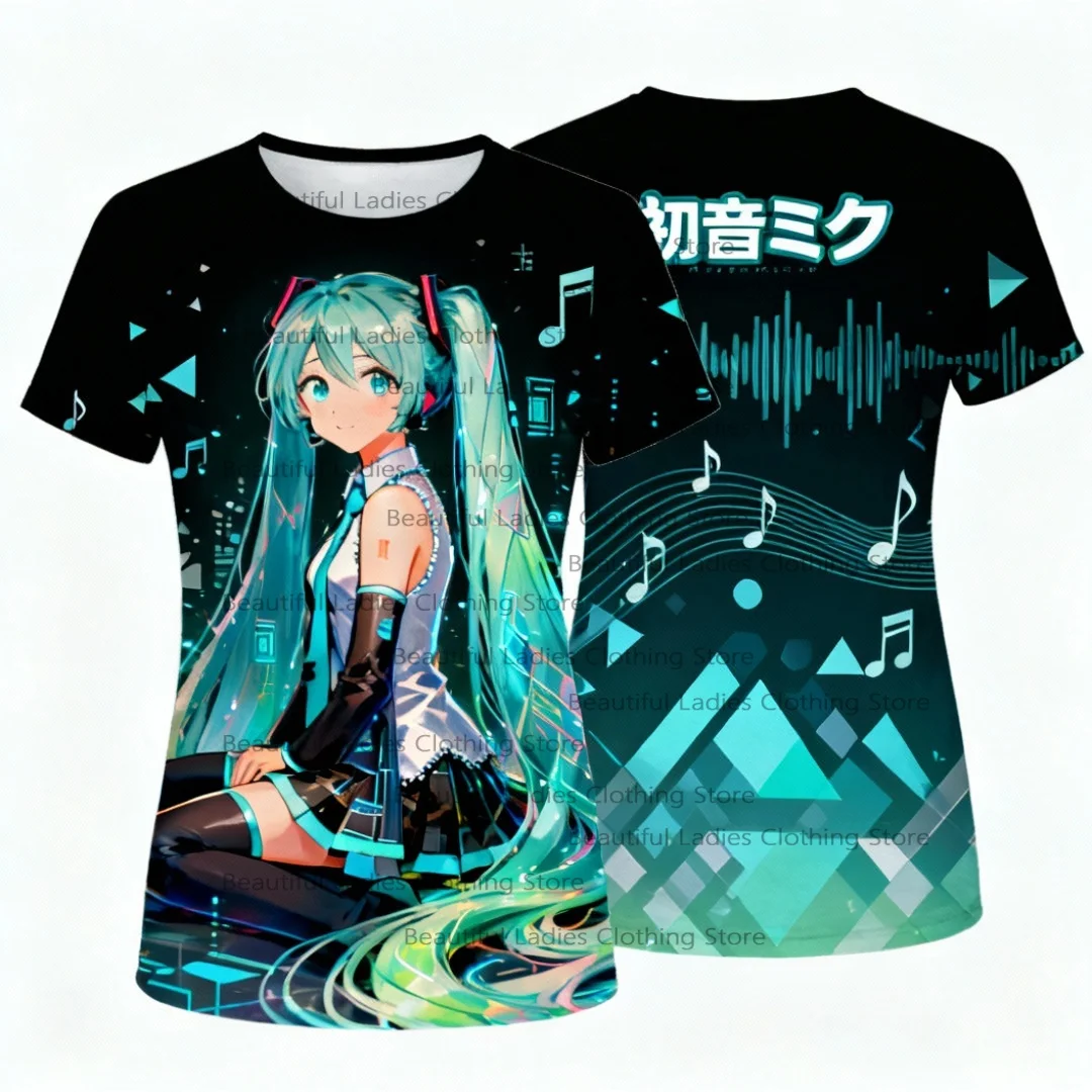 

Hatsune Miku женская осенняя футболка с мультяшным принтом, повседневный модный топ, удобный для повседневного использования, модная стильная одежда в стиле аниме