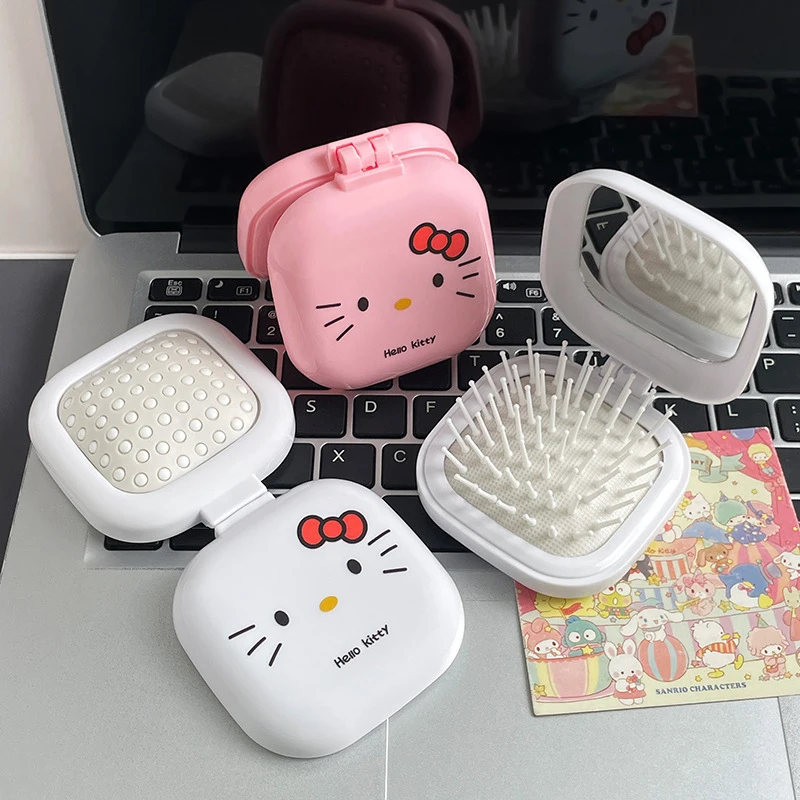 

Cute Hello Kitty Mini Air Cushion Comb With Mirror Foldable Travel Portable Massage Comb Portable Travel Hair Brush Comb