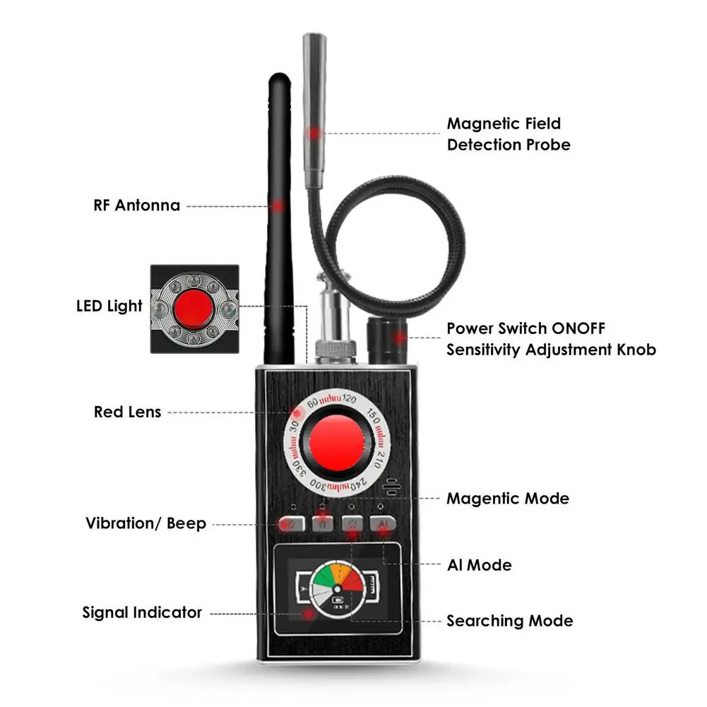 

Detector Multi-function Anti-spy Hidden Camera GSM Bug GPS Signal RF Tracker Detect Protect Privacy Device Scan Finder