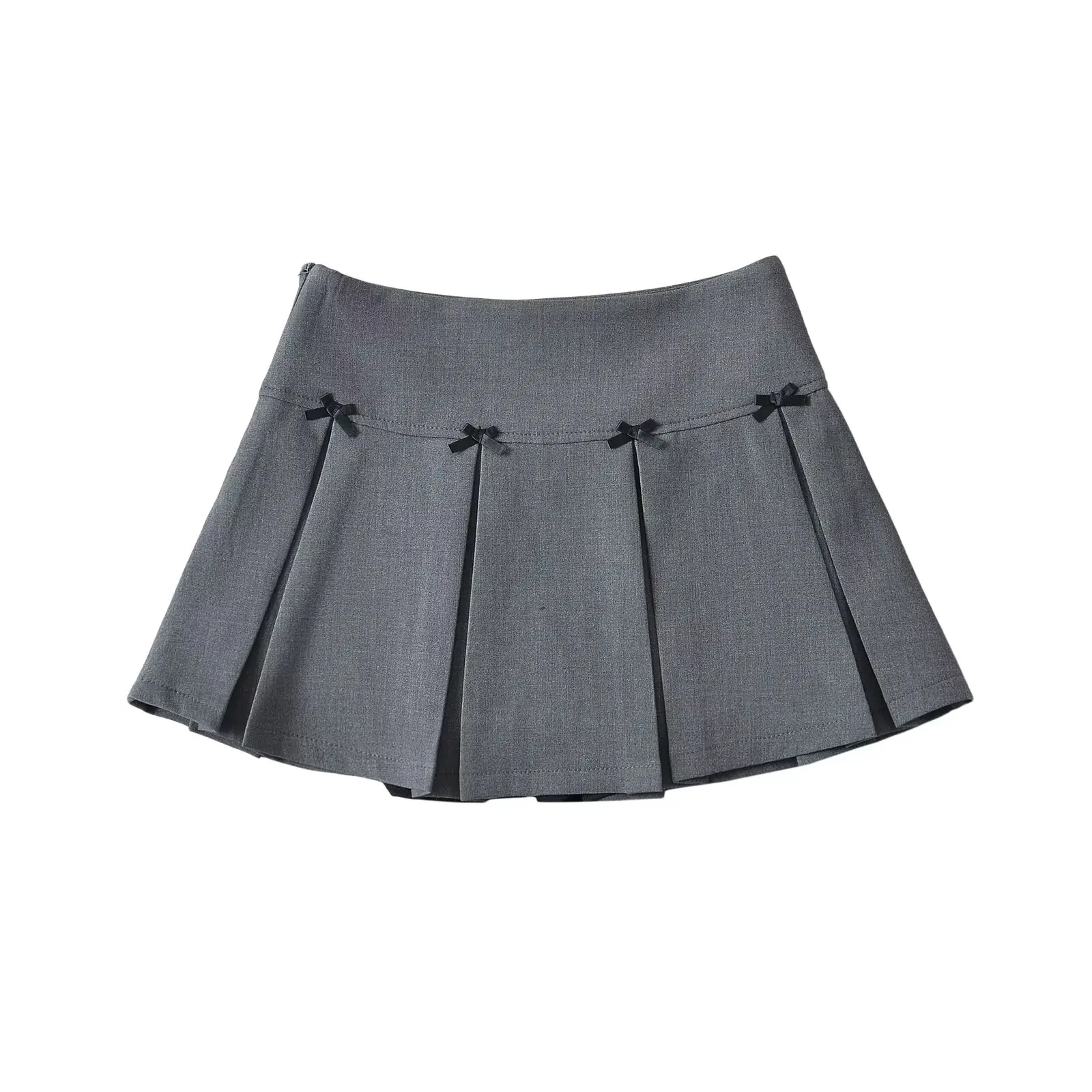 

ay Knot Decorated Skirt Low Waist Korean Sle Women's Faion College Sle Pleated ort Skirt