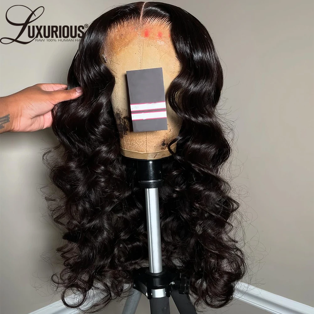 Onda profunda solta 13x4 frente do laço peruca de cabelo humano pré arrancado 250% onda solta 4x4 fechamento do laço peruca remy perucas de cabelo humano para mulher