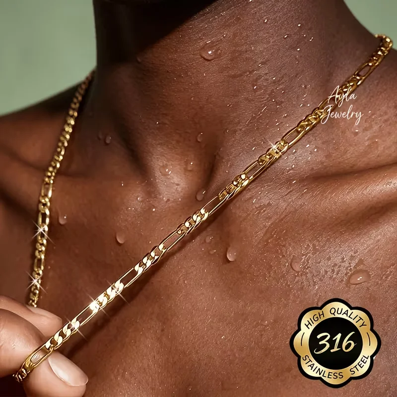 Modische 5MM Figaro-Kettenhalsketten für Damen und Herren, 18K vergoldet, Punk Hip-Hop Gliederketten, Collier-Schmuck aus Edelstahl