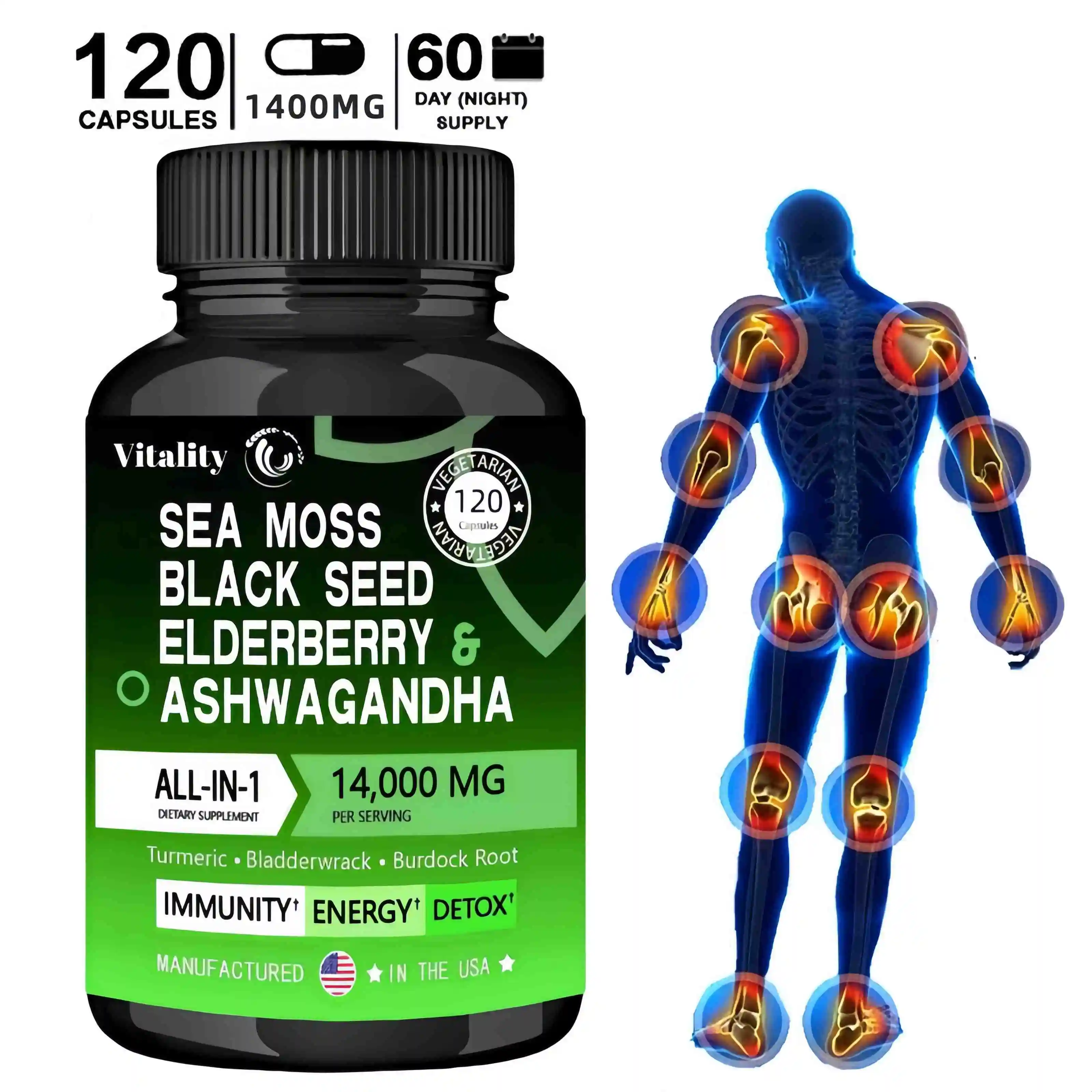 

Organic Sea Moss Capsules Supplement Iron, Zinc, Selenium, Calcium Trace Element Supports Thyroid Improve Immunity