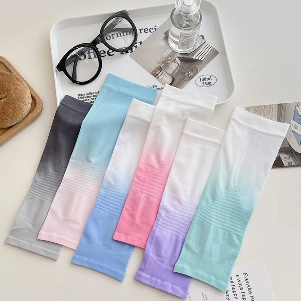 Polyester Ice Silk Arm Sleeves Spandex Finger Hole Gradient Color Sleeve Thin Elastic Sun Protection Arm Cover Baby