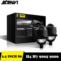 SANVI 2.5 Inch S8 Bi LED Projector Lens with Black Shrouds Angel Eyes H1 Bulb 9005 9006 H4 H7 LED Lamps Hi/Lo Beam LED Lights