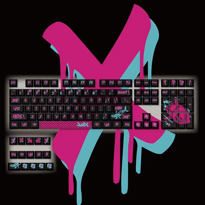 League Of Legends Keycaps Themed Jinx Heat Sublimation Pbt Hextech Girl Personalized Gaming Backlight Graffiti  Arcane 123 Key