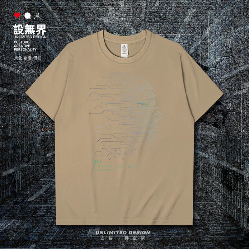 Tecnologia inteligência artificial ai criativo algodão de manga curta camiseta masculina em torno do pescoço roupas verão topos 02