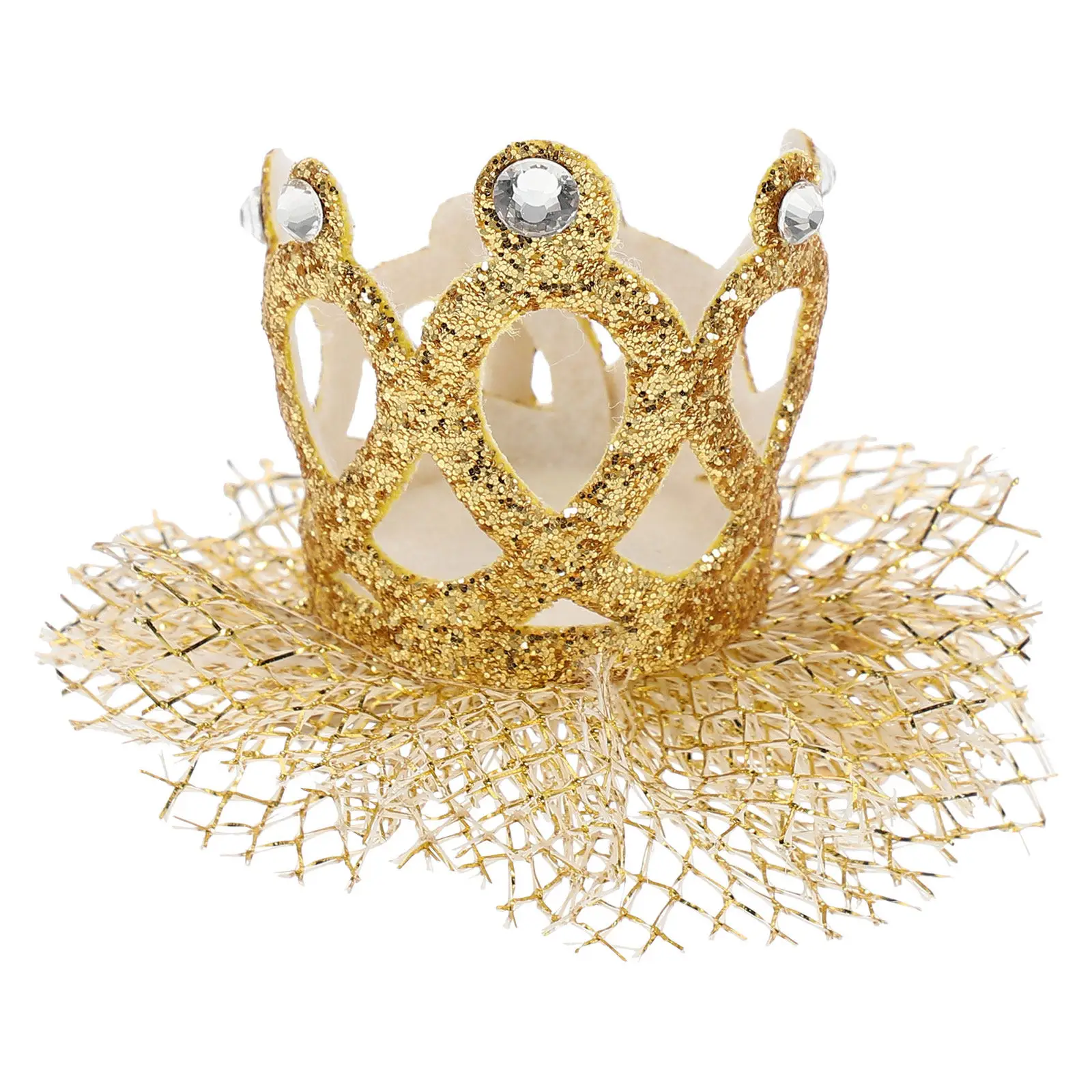 

Golden Crown Hairpin Kids Costume Headwear Tulle Clamp for Birthdays Parties Performances Eye-Catching Photo Props