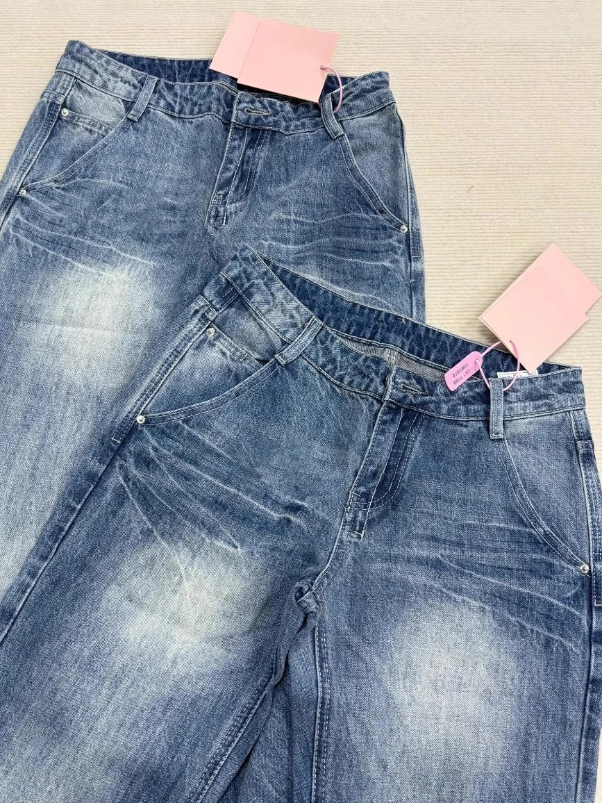 

Мужские джинсы в американском ретро-стиле, весна 2025, новые, трендовые, в стиле High Street, свободные, прямые, повседневные, длинные брюки, с эффектом потертости, средняя посадка на талии