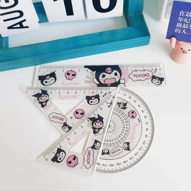 Sanrioed Kawaii Anime Cartoon series Kuromi Pachacco Creative high-value cute girl triangle ruler round ruler set student gift