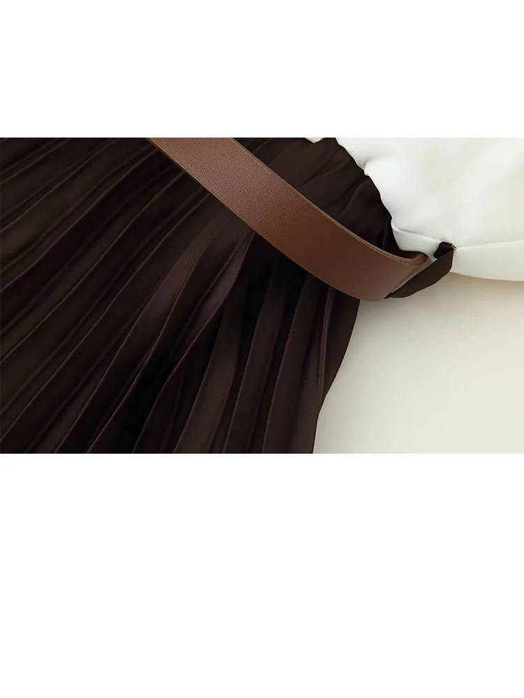 فستان HH ذو طيات صغيرة للنساء لربيع وصيف جديد بخصر عالٍ وحاشية على شكل حرف A فستان أنيق أنيق للمكتب إلى الأمام