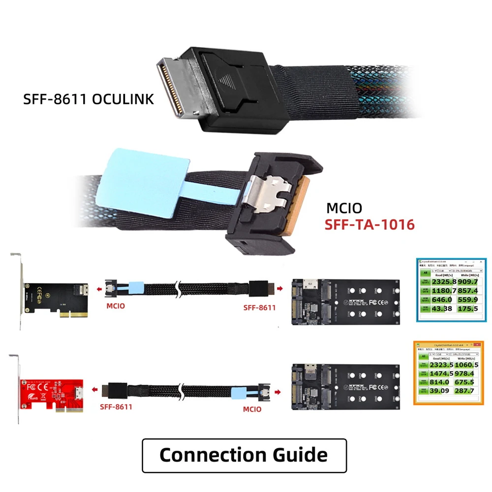 PCI-E 5.0 Mini Cool Edge IO MCIO PCI-E 4i 38Pin Male to SFF-8654 /SFF-8611/MCIO 4i SFF-TA-1016 Extender Cable 50cm