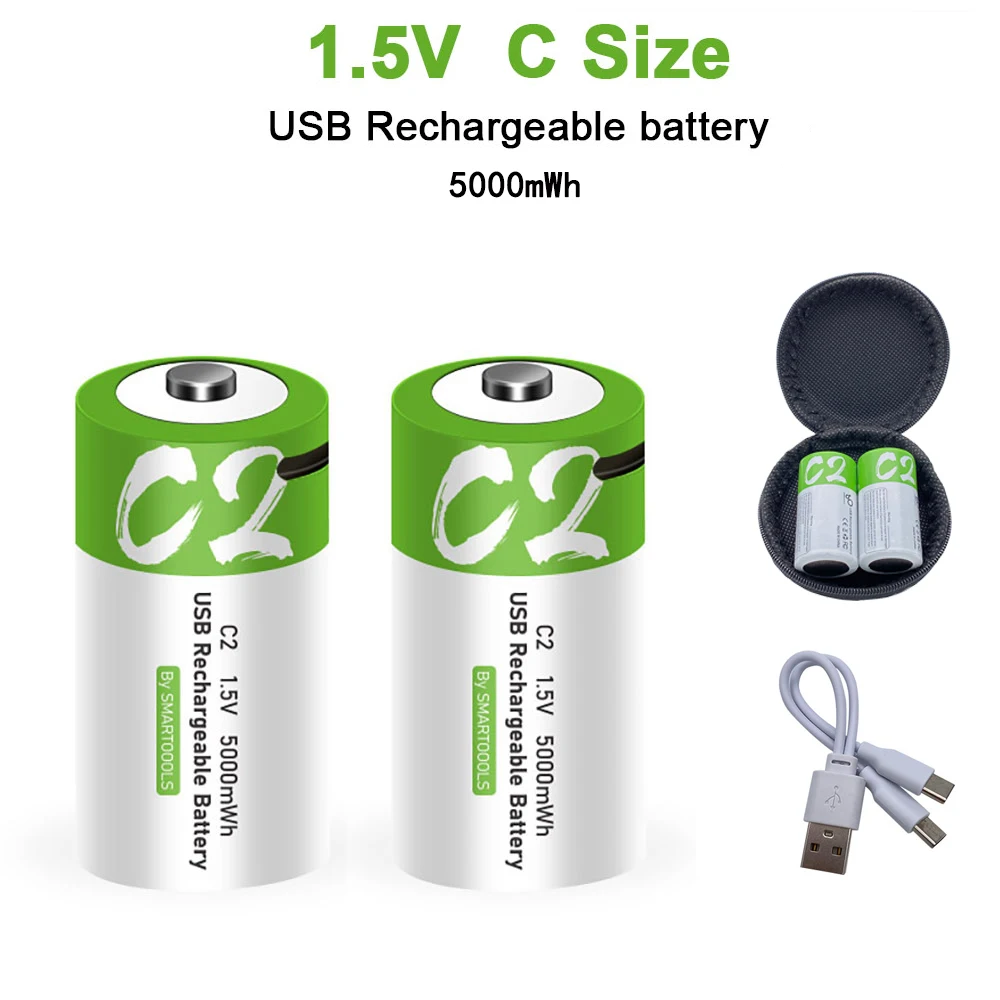 1.5V LR14 C Size Li-po lithium Battery 5000mWh Type-C Ultra-Fast Charging Rechargeable Battery For Flashlight Radio Gas Cooker