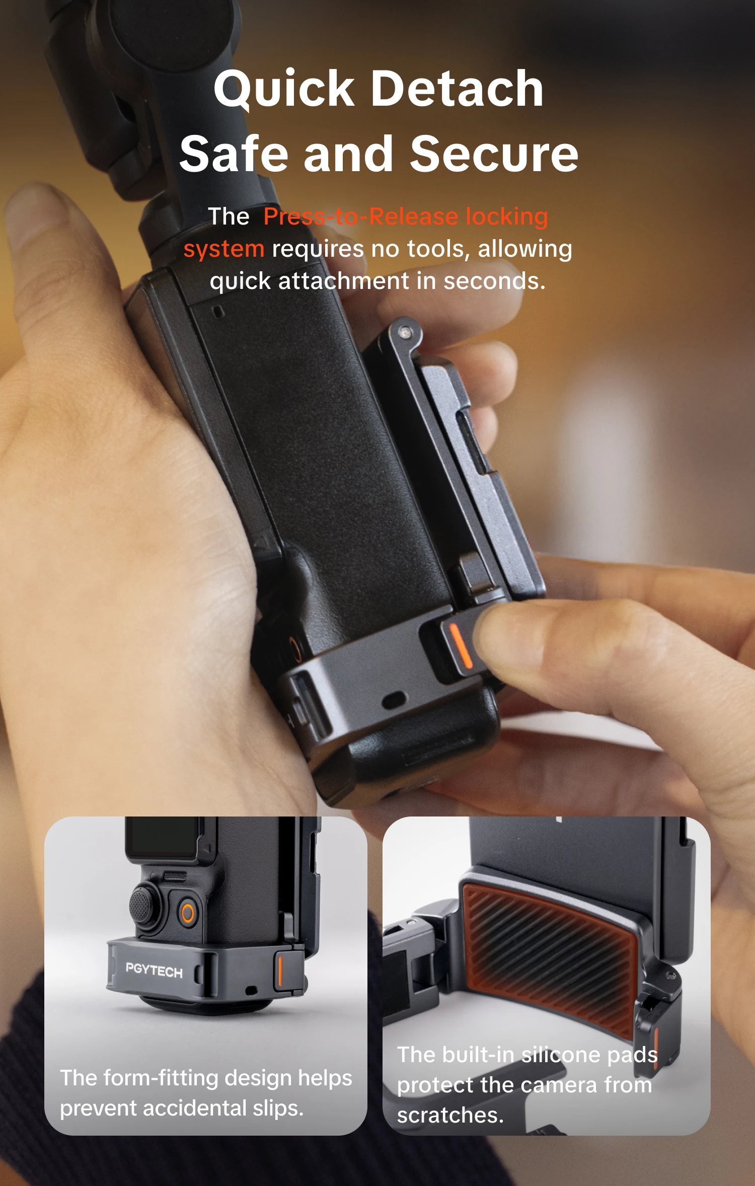PGYTECH Magnetischer Erweiterungsadapter-Rahmen für DJI Osmo Pocket 3, Doppelt Faltbarer Ständer mit Arca-Swiss & Cold Shoe Halterung – Detail 6