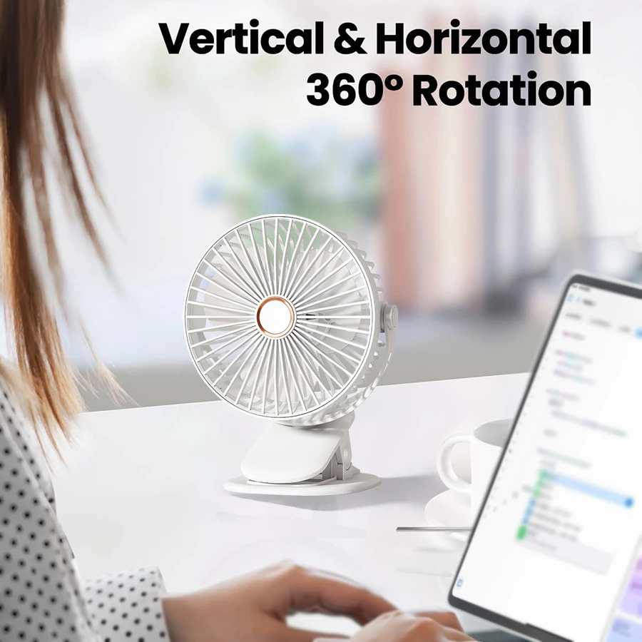 Portable Clip on Fan Small Powerful 3 Speed Quiet 360° Rotate USB Rechargeable Mini Personal Cooling Fan for Desk Table Gift