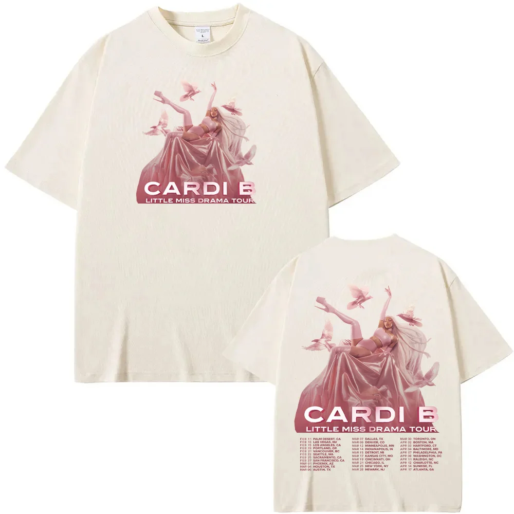 تي شيرت Cardi B LITTLE MISS DRAMA TOUR تي شيرت 2026new نمط رقبة مستديرة صيفي 100% قطن عالي الجودة تي شيرت أنيق للمغني بنفس النمط