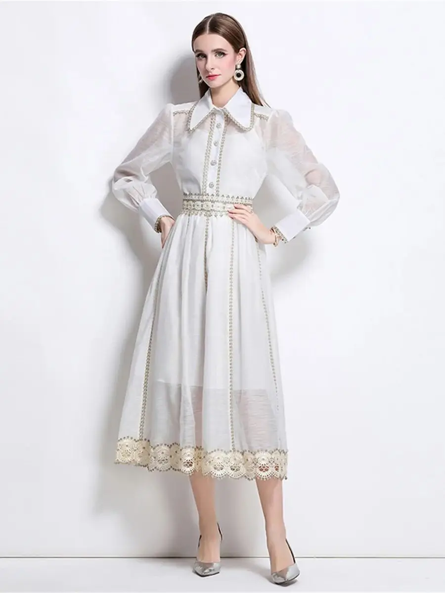 

Темпераментные комплекты из двух предметов из органзы для женщин, роскошная блузка с длинными рукавами и кружевной отделкой + большая распашная юбка, костюмы, женские элегантные наряды