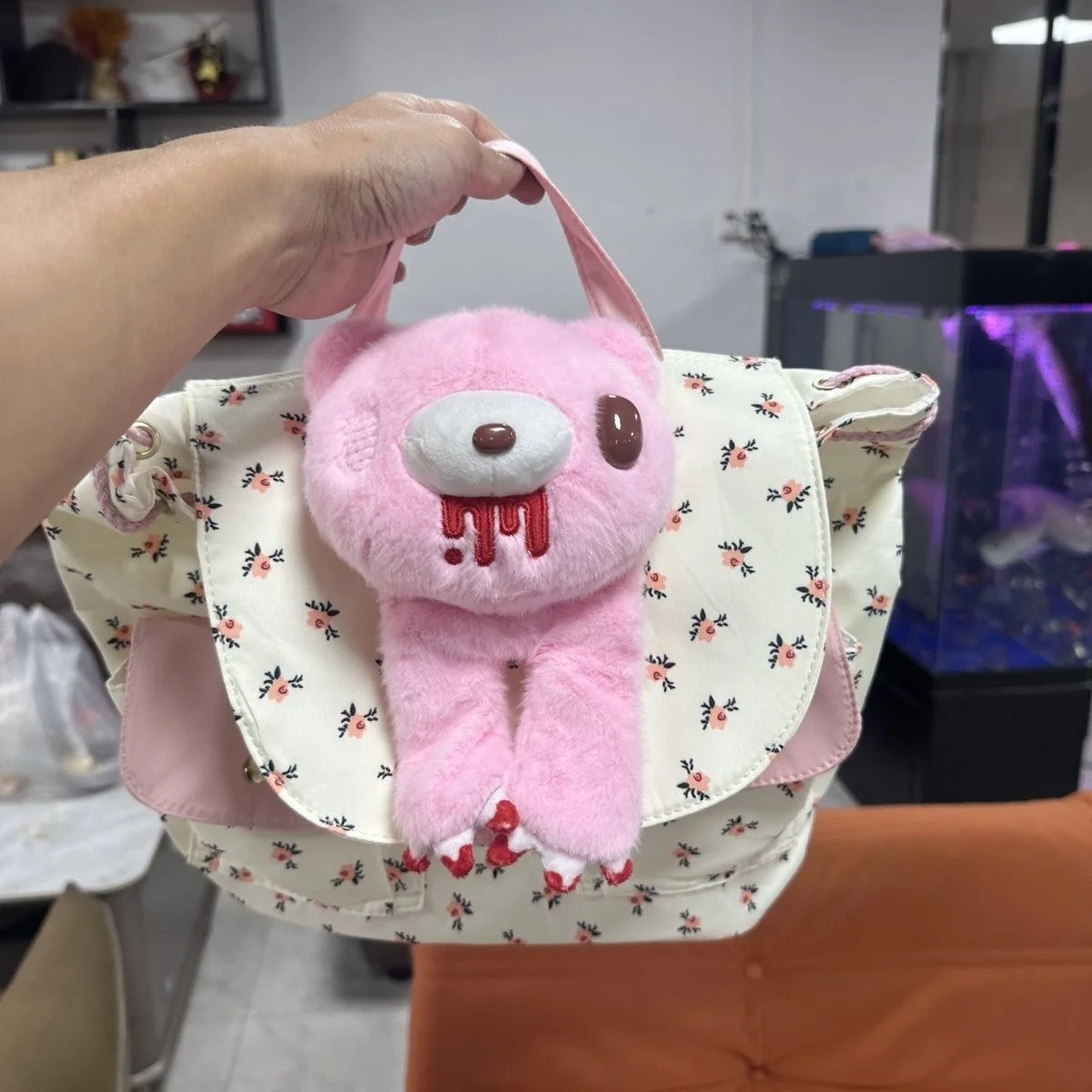 Gloomy Bear Plush Mini Backpack Kawaii Ditsy Rose Floral Drawstring Y2K Harajuku Menhera Goth Pink Cute Bag Women Girls Gift