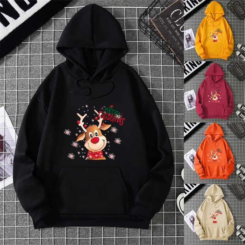 جديد عيد الميلاد الغزلان هوديس طباعة الرجال امرأة موضة القطن الشارع الشهير قمصان سويت شيرت بقلنسوة Harajuku البلوفرات للجنسين بلايز الملابس #1