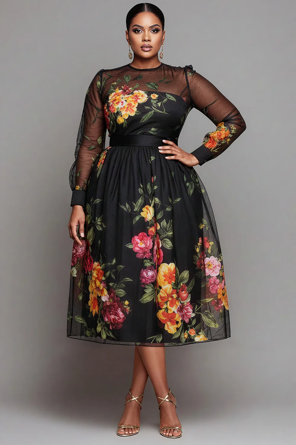 بالإضافة إلى حجم الوردي الرسمي الخامس الرقبة قصيرة الأكمام 3D فساتين ماكسي حورية البحر أنيقة #1