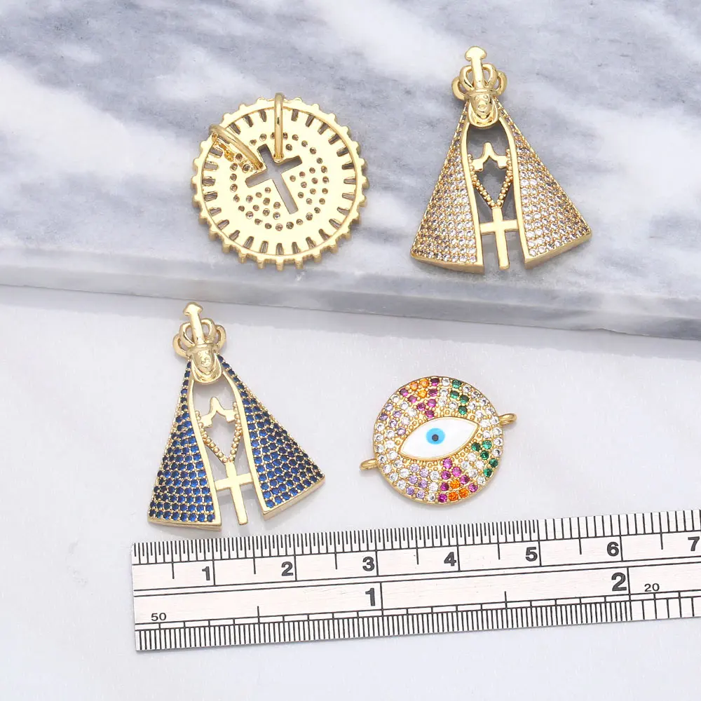 OCESRIO Virgin Mary Necklace Pendant for Jewelry Making Gold Plated Copper Christianity Findings for DIY pdta668