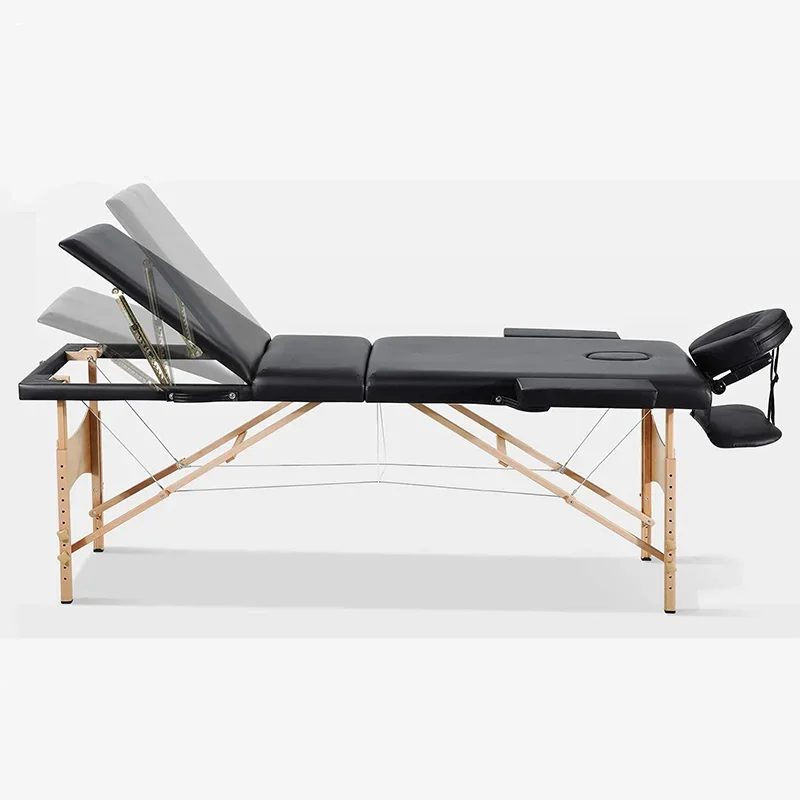 Manufacturers wholesale wooden three-section massage table portable beauty massage table