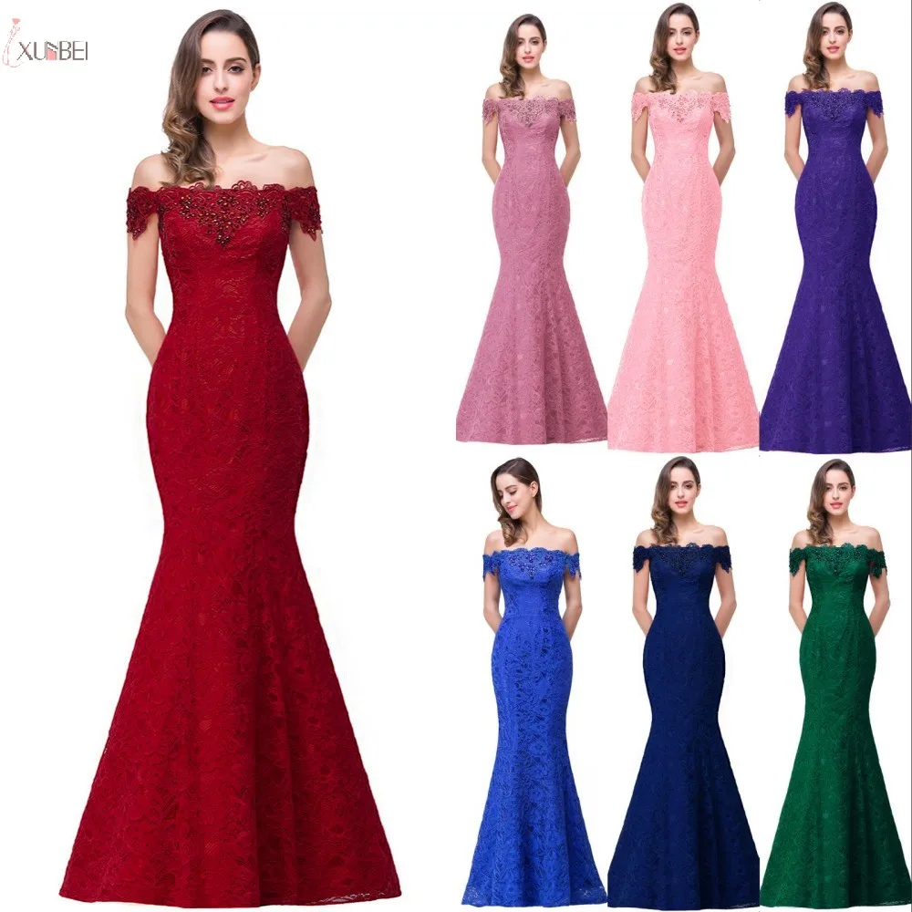 Lace Mermaid Long Bridesmaid Dresses Off The Shoulder Beading Elegant Burgundy Blue Ivory Wedding Formal Party Prom Gown Vestido