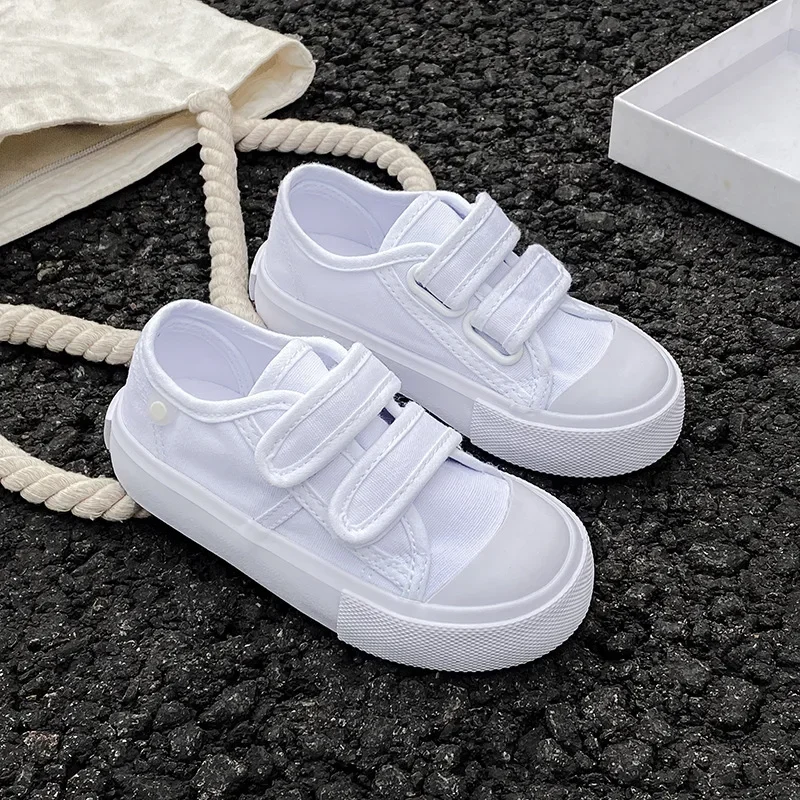 

Детская весенне-осенняя модная обувь на липучке для девочек ярких цветов, детская обувь с низким берцем на мягкой подошве, корейская парусиновая обувь, однотонная