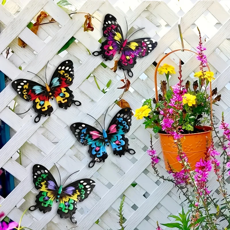 

4pcs Colorful Metal Butterfly Wall Art, Iron Pendulum Decor for Garden, Yard, Living Room, Bedroom, Patio, Balcony