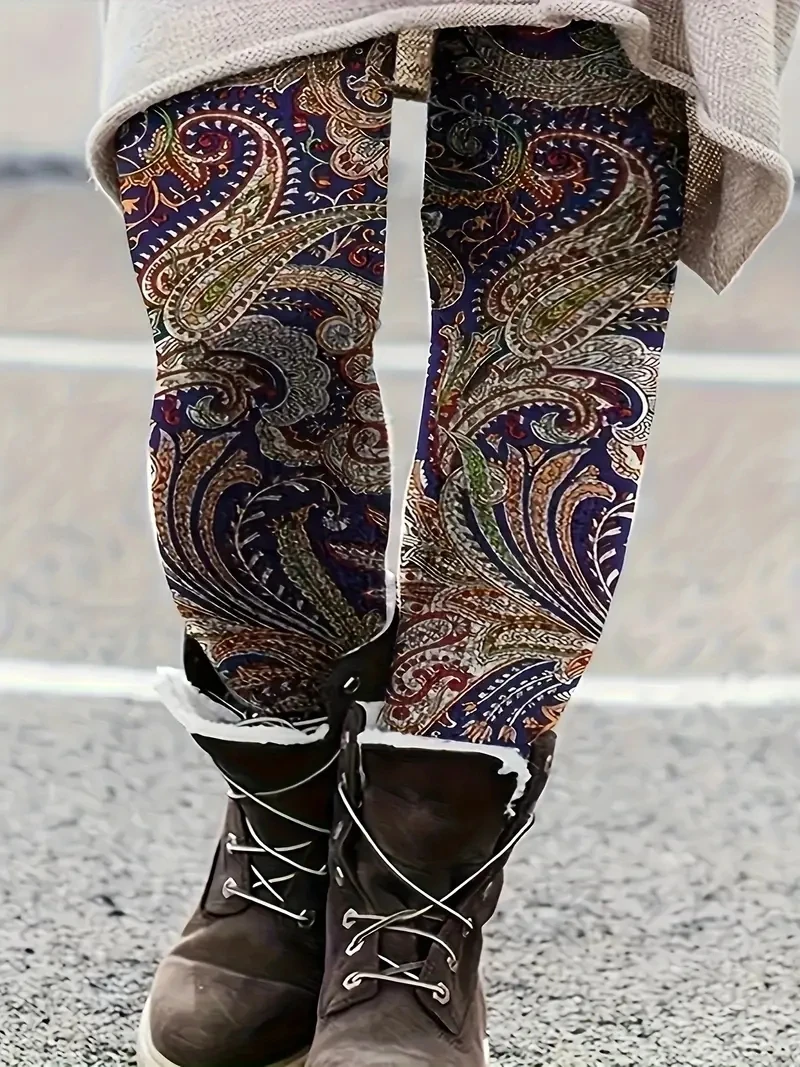 Legginsy w stylu Boho damskie Plus tureckie wzory elastyczny, wysoki, lekko rozciągliwe, obcisłe legginsy