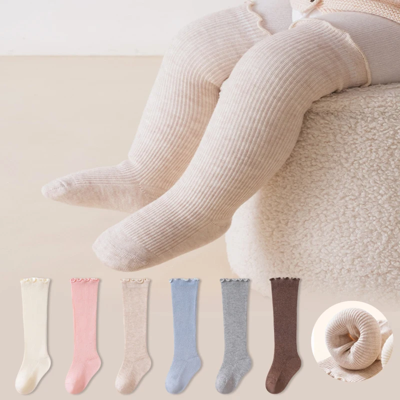 Baby Girls Socks Ruffled Edge Over Knee Toddler Girls Socks Thick Warm Long Socks For Girls Winter Socks for Newborn Baby Girls