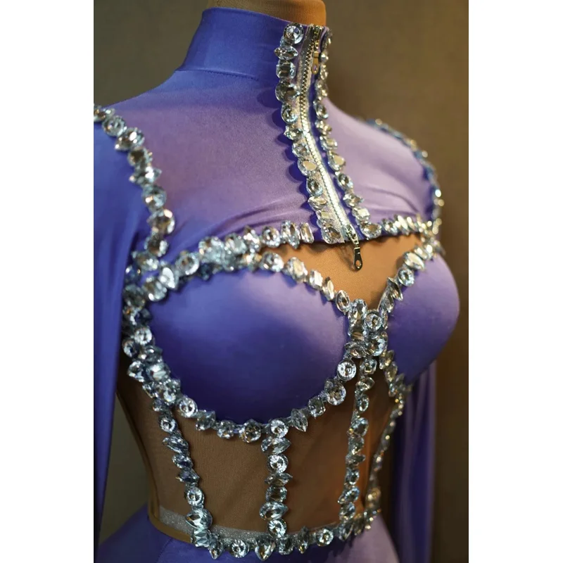 Sparkly Rhinestone Bodysuits for Women Long Sleeve Body Suits Outfits Set Dance Drag Queen Costume Pole Dance Leotard Jianmei