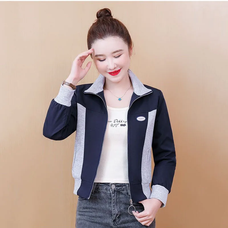 Spring Autumn Short Coat Ladies 2024 New Korean Casual Jacket Stitching Fashion Joker Sports Baseball Uniform Trend Women Tops