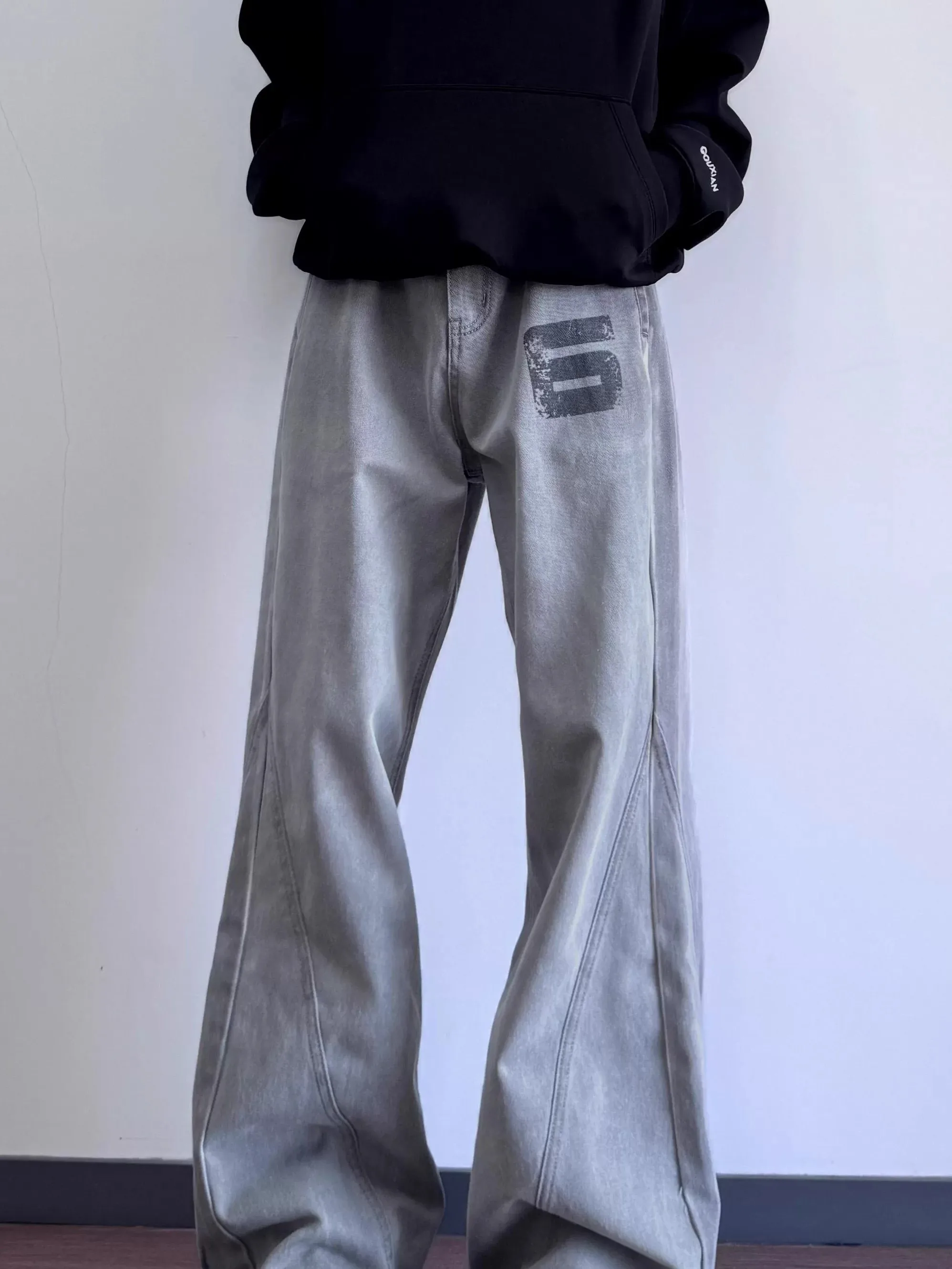 

Мужские джинсы в стиле ретро American Sle, белые повседневные брюки свободного покроя с широкими штанинами и принтом для молодежи и взрослых