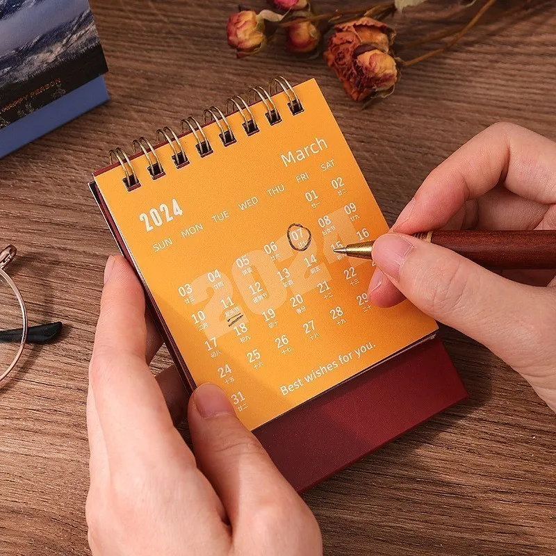 Scenery Themed Small Desk Calendar 2024 Mini Monthly Desktop Standing Calendar for Planning And Organizing Home Or Office image 3
