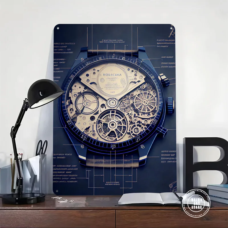 Imaginary Watch Blueprint Tinplate Posters Customizable Wall Art Retro Vintage Metal Signs for Home Room Garage Decoration Cozy