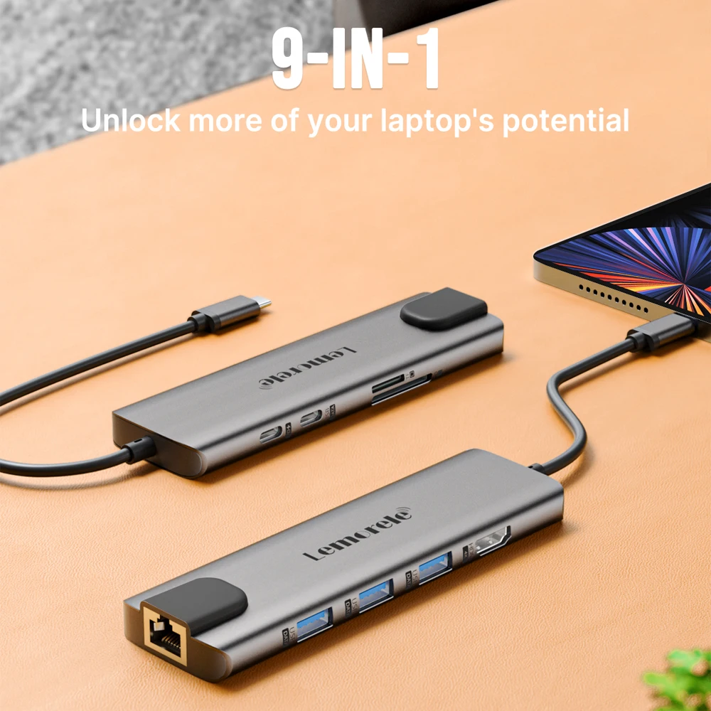 Lemorele Docking Station USB C HUB 4K 60Hz USB C to HDMI 1.4 RJ45 PD Adapter for Macbook iPad Pro Air M1 PC  USB C Splitter