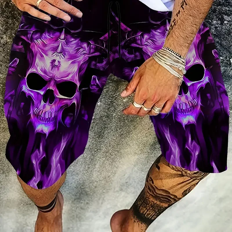 New Men\'s beach shorts Horror Skull 3D Printed  Board Shorts Summer Swim Trunks Elastic Waist DrawstringHawaiian Style Holiday