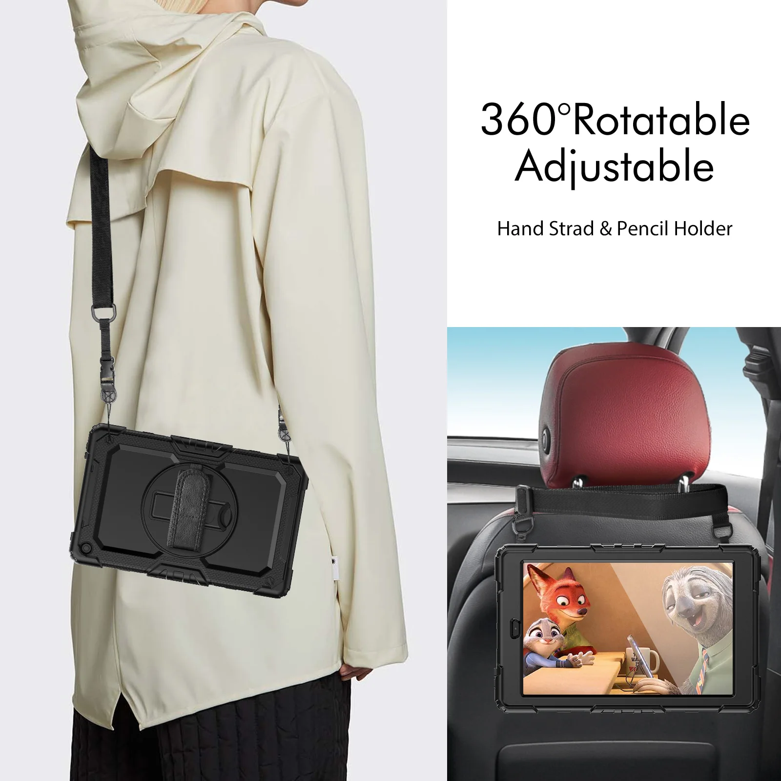 เคสซิลิโคนหมุนได้360 10ชิ้น/ล็อตสำหรับ Amazon Kindle Fire HD 8 PLUS 2020 2019 HD10ฝาปิดกันกระแทกพร้อมสายคล้องไหล่