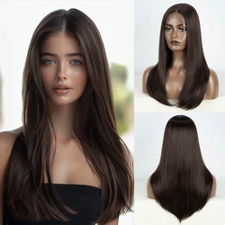 Syntetyczne koronkowe peruki z przodu Brązowy czarny kolor Brunette Shade Bob Prosta peruka Włosy dla kobiet Koronkowa peruka Żaroodporne peruki do cosplay