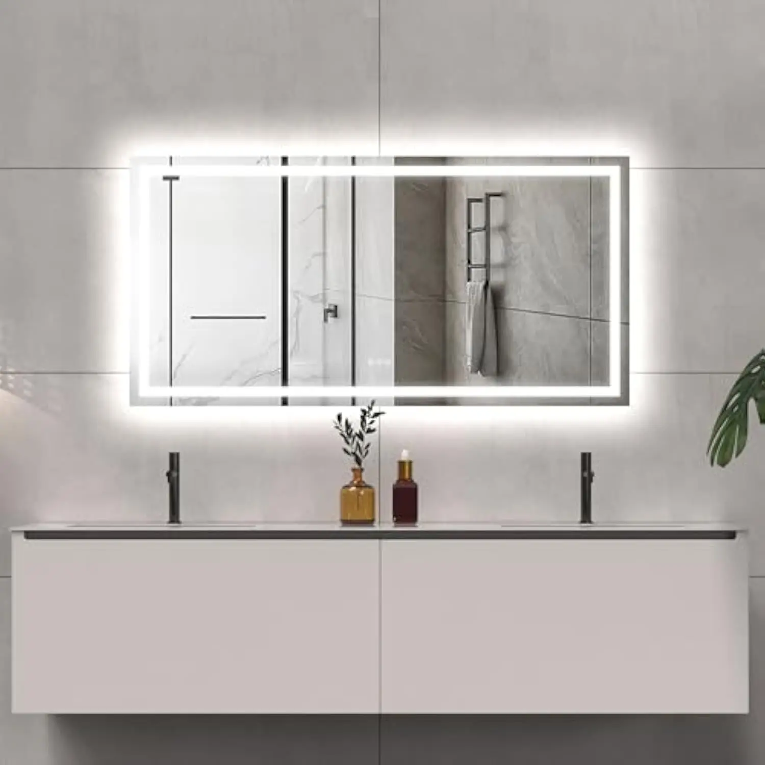 

Led Bathroom Mirror Lights 60X30 Inch Front & Backlit Lights Vanity Mirror, Wall Mounted Anti-Fog Dimmable Led Makeup Mirror, I