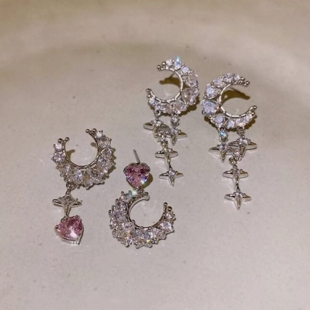 

DUTRIEUX Charms Zircon Moon Stars Tassel Pendant Earrings Fashion Luxurious Elegant Y2K Ear Studs Jewelry Ear Decor Accessory