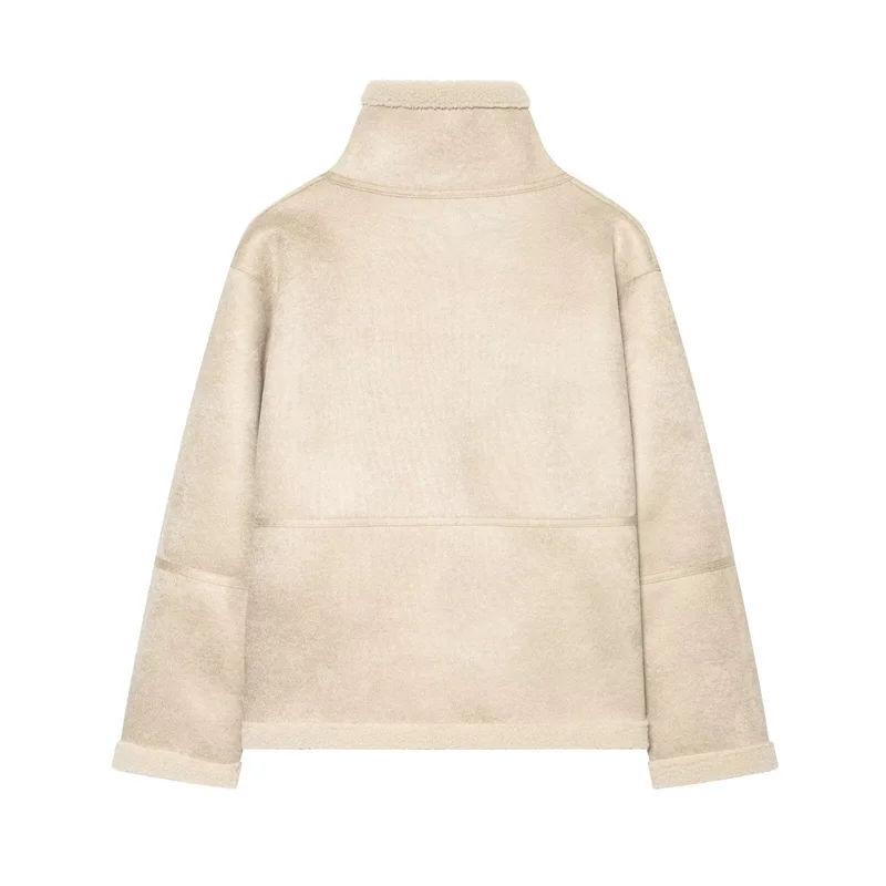 Guobioziy Women's Plush Stand Collar Jacket 2026 Fall/Winter New Version Solid Color Design European Casual Fashion Trend Street
