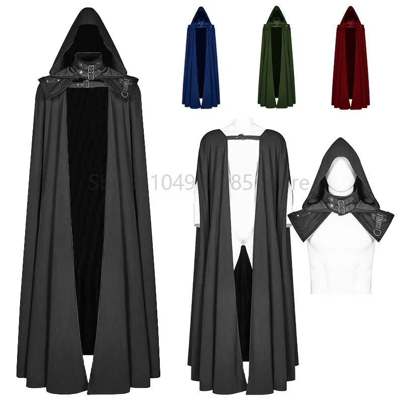 

Retro Medieval Hooded Gothic Capes Long Coat Men Women Halloween Ponchos Solid Casual Party Loose Windbreaker Clothing