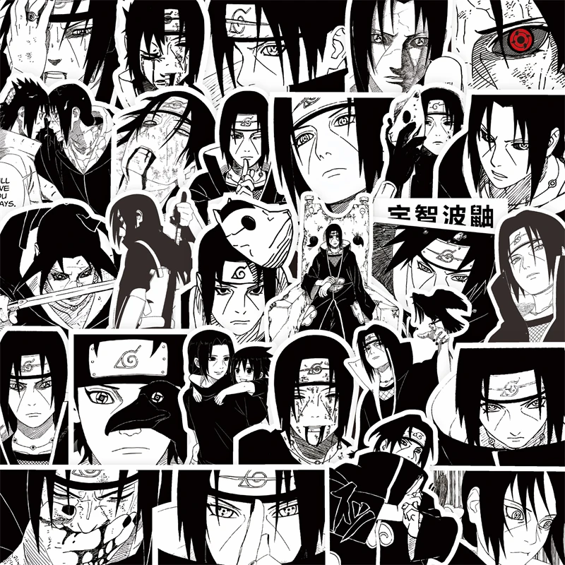 65-75PCS Black White NARUTO Anime Stickers Decoration Suitcase Scrapbooking Laptop Phone Stationery Manga Kid Sticker