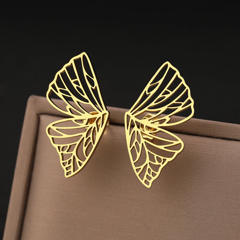 Stainless Steel Earrings Exquisite Vintage Butterfly Wings Symmetrical Charms Fashion Stud Earrings For Women Jewelry Girl Party